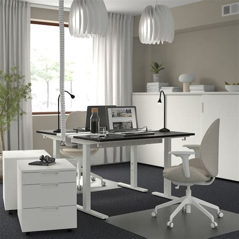 MITTZON desk, black stained ash veneer/white, 120x60 cm (471/4x235/8 ...