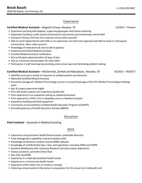 Certified Medical Assistant Resume Samples | Velvet Jobs