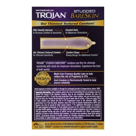 Trojan Studded Bareskin Lubricated Condoms - 10 Ea