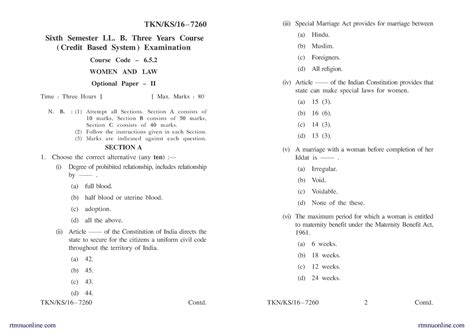 Rstmu women-and-law-summer-2016 - TKN/KS/16 – 7260 Contd. TKN/KS/16 ...