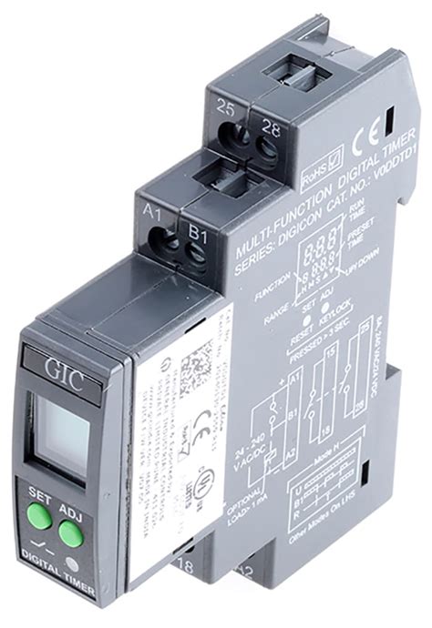 V0DDTD1 GIC | GIC DIN Rail Mount Timer Relay, 24 → 240V ac/dc, 1 ...