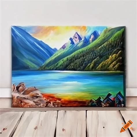 Drawing of mountains, lakes, and waterfalls on Craiyon