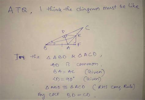 In figure ad is perpendicular to BC and AB=AC. Find angel B. - Brainly.in