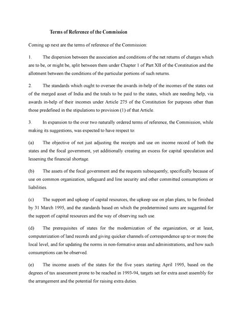 Terms of Reference of the Commission - The standards which ought to ...