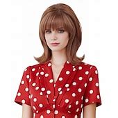 Vintage Short Wavy Wig with Bang Retro Bouffant Beehive Wigs fits 60s ...