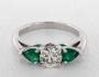 18K White Gold Three Stone Pear Shaped Emerald Engagement Ring-11161w