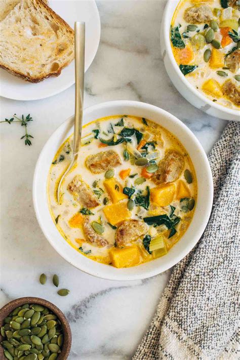 Creamy Butternut Squash and Sausage Soup - Making Thyme for Health