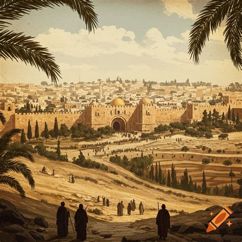 Ancient Jerusalem city walls and gate viewed from Mount of Olives on ...