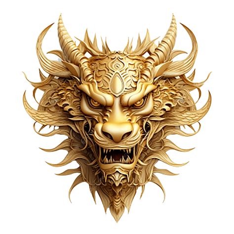 Chinese Golden Dragon Face White Background, 3d, Clipart, Golden PNG ...