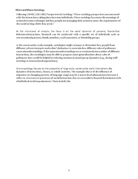 Micro-sociology and Macro-sociology - 1 Micro and Macro Sociology ...