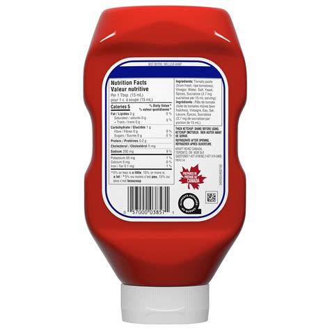 Heinz Ketchup Nutrition Label