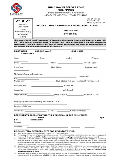 Subic-Clark investors visa application Doc Template | pdfFiller