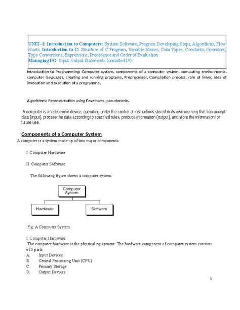 C Programming UNIT-IQA - UNIT–I: Introduction to Computers: System ...