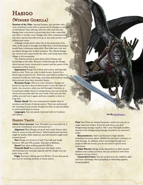 Race: Hasigo, Winged Gorilla | OdinDesign in 2025 | Dungeons and ...