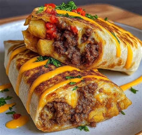 Cheesy Beef & Potato Burritos with Nacho Sauce - All recipes