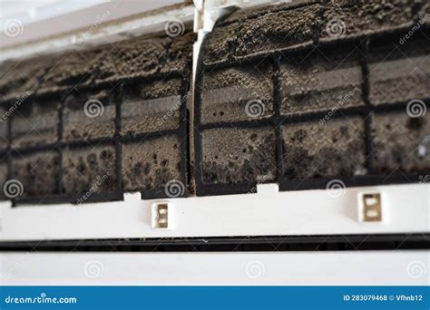 Dirty in Dust and Mold Air Conditioner Filter Close-up. Home Air ...