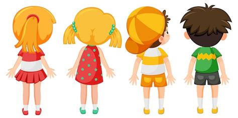 Back of little kids cartoon characters | Premium Vector