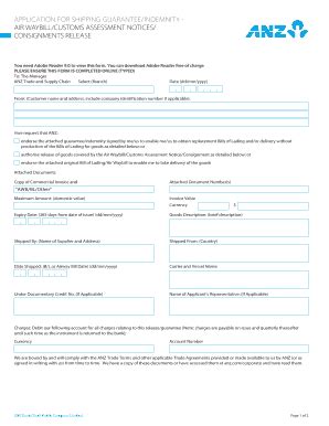 Fillable Online APPLICATION FOR SHIPPING GUARANTEE/INDEMNITY AIR ...