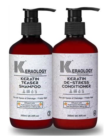 KERAOLOGY Keratin Teaser Shampoo and Keratin De-stress Conditioner 300 ...