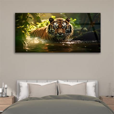 Siberian Majesty: Wild Tiger in Water on Glass – thedecorark