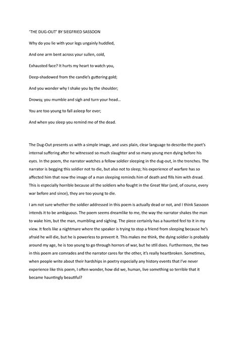 ‘THE DUG-OUT’ BY Siegfried Sassoon - ‘THE DUG-OUT’ BY SIEGFRIED SASSOON ...