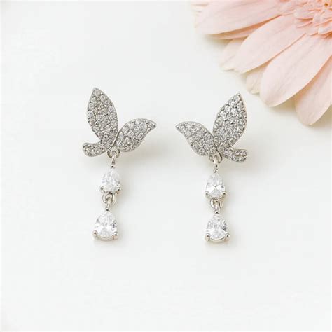 Sterling Silver Bird Drop Earrings with American Diamonds – Indivya Designs