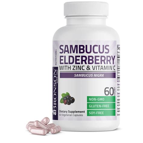 Bronson Sambucus Elderberry with Zinc & Vitamin C - 60 Vegetarian ...