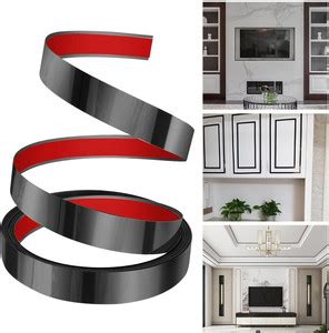 mil9us 16.4ft Glossy Black Peel and Stick Metal Wall Trim, Stainless ...