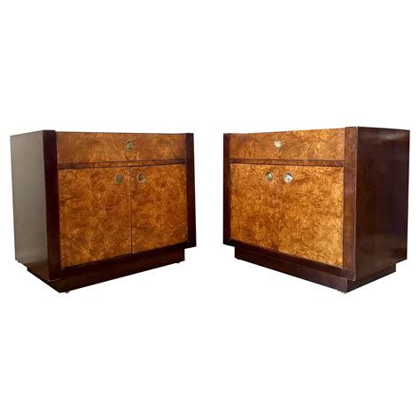 A Pair of 1970s Milo Baughman Style Burl Wood Nightstands by Century ...
