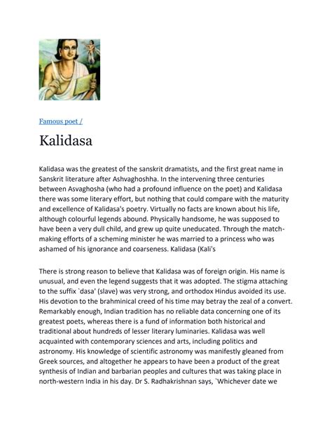 SOLUTION: Kalidasa the famous Sanskrit poet - Studypool