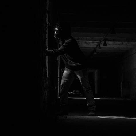 Download wallpaper 2780x2780 respirator, man, dark, mask, room, gloomy ...