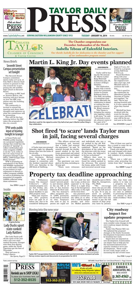 Taylor Daily Press (Taylor, Tex.), Vol. 101, No. 10, Ed. 1 Tuesday ...