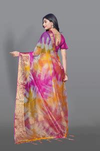 Buy KOTHARI KS Color Block Bandhani Organza Pink Sarees Online @ Best ...