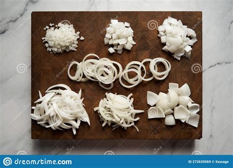 Different Cuts of Onions on Wood Board. Photo Show Different Onion Cuts ...