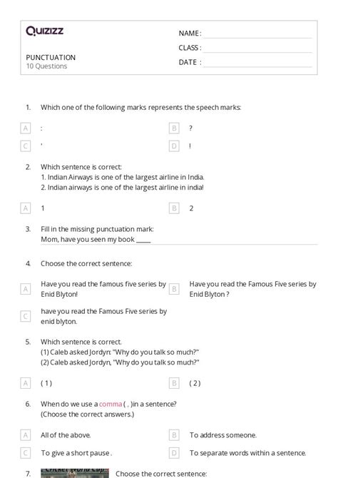 50+ Punctuation worksheets for 5th Class on Quizizz | Free & Printable