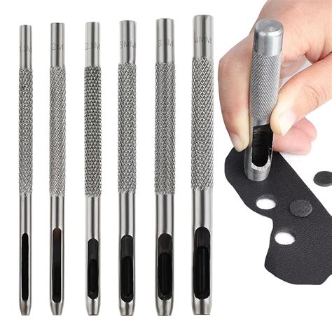 6 Pcs Leather Hole Puncher Tool - Oval and Round Punch Assorted 1.5-4MM ...
