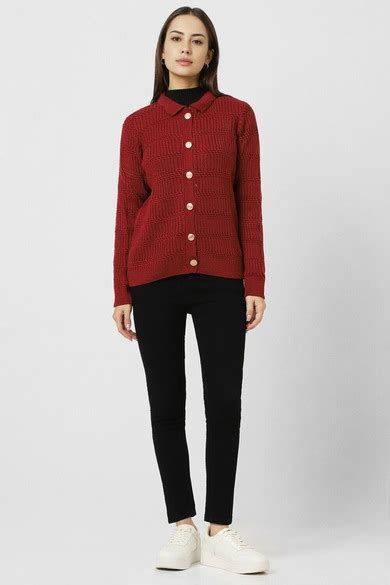 Buy Women Maroon Textured Sweater Online - 39731236 | Van Heusen