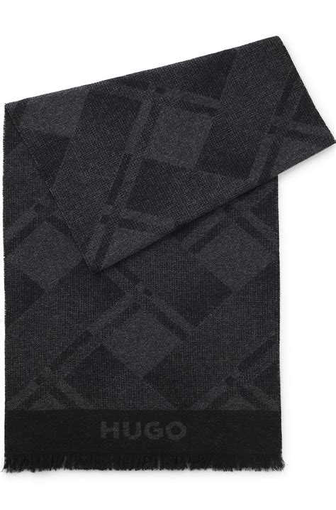HUGO - Brushed-cotton scarf with jacquard pattern - Black