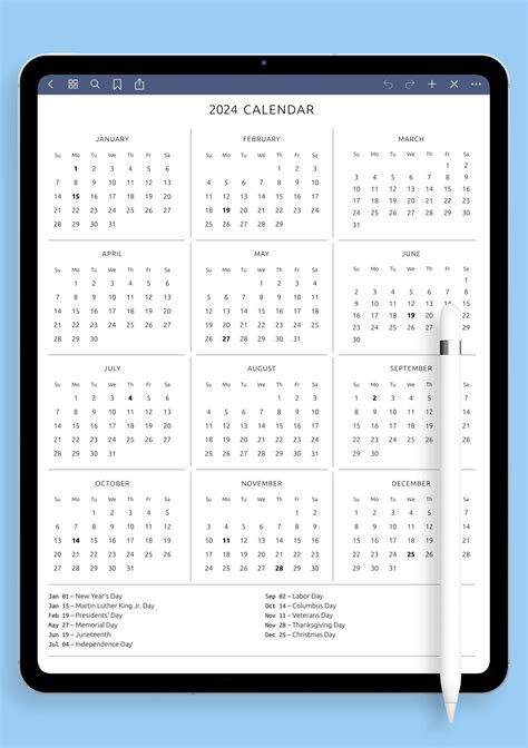Download Printable Annual Calendar Template with Holidays PDF