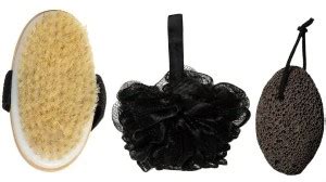 Accessorilia Wooden Angle Bath brush , Pumice Stone & Bath Loofah ...
