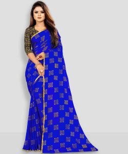 Buy RHEY Printed Bollywood Chiffon Blue Sarees Online @ Best Price In ...