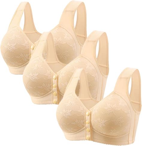 3Pack Daisy Bras for Older Women Front Closure Bra Full Coverage ...