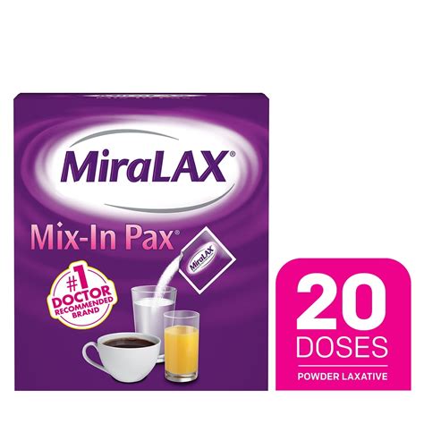 MiraLAX Mix-In Laxative Powder for Gentle Constipation Relief, Stool Softener, 20 Single Doses ...