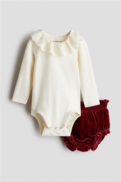 2-piece bodysuit and bloomers set - Dark red/White - Kids | H&M IN