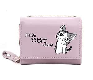 Buy Alexvyan Purple Cat Small Tri-Fold Women's Purse Wallet Card ...