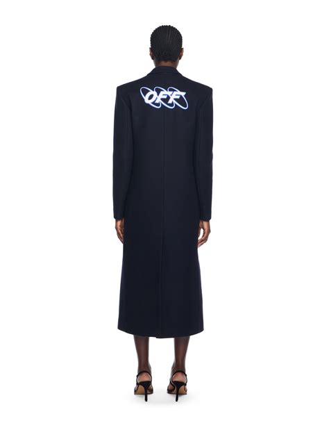 Long Tailored Wool Coat in BLUE IRIS-WHITE for Women | Off-White™