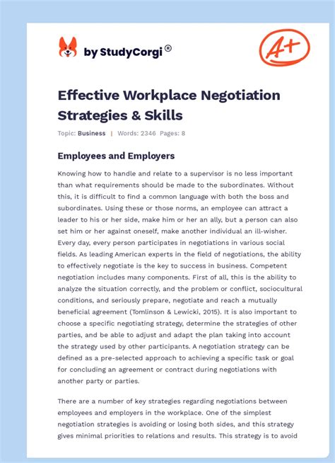 Effective Workplace Negotiation Strategies & Skills | Free Essay Example