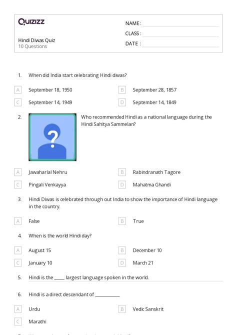 50+ Hindi worksheets for 6th Class on Quizizz | Free & Printable