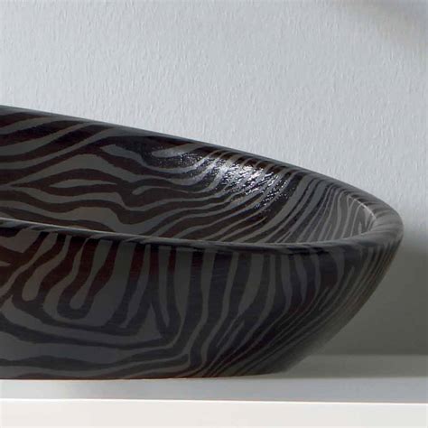 Countertop washbasin in silver zebra pattern ceramic made in Italy Glossy
