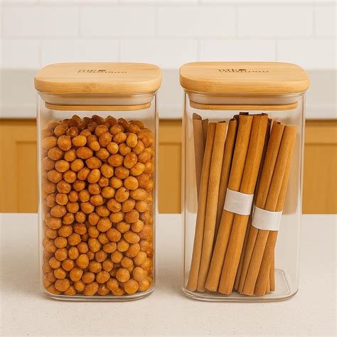 Buy The Better Home 600ml Premium Borosilicate Glass Jars with Bamboo ...